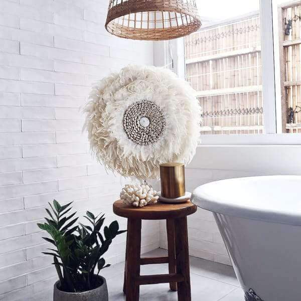 50cm Feather and Shell Wall Art - Ivory